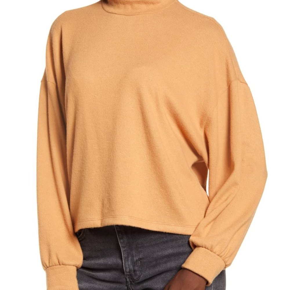 All In Favor Mock Neck Camel Sweater Size Medium